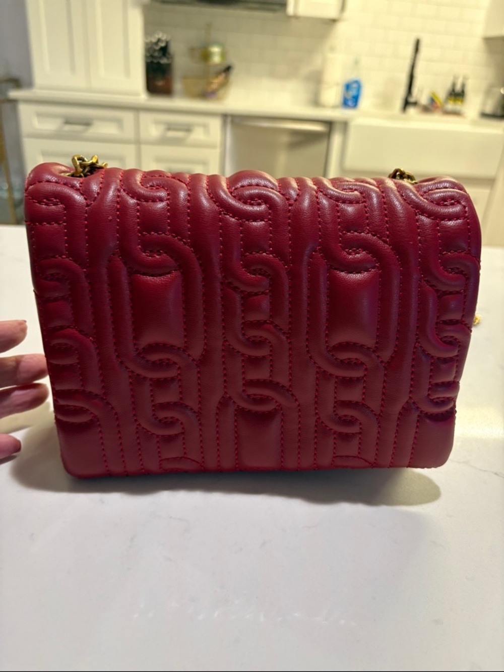 Zara Quilted Red Crossbody with Gold Chain - Picture 3 of 7